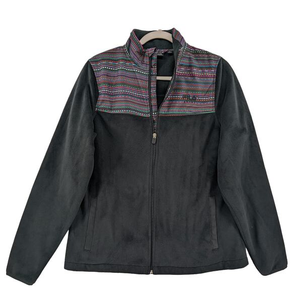Fila Sport Faux Fur Fleece Jacket M Black Full Zip Tribal Boho Long Sleeve Layer - Picture 1 of 13